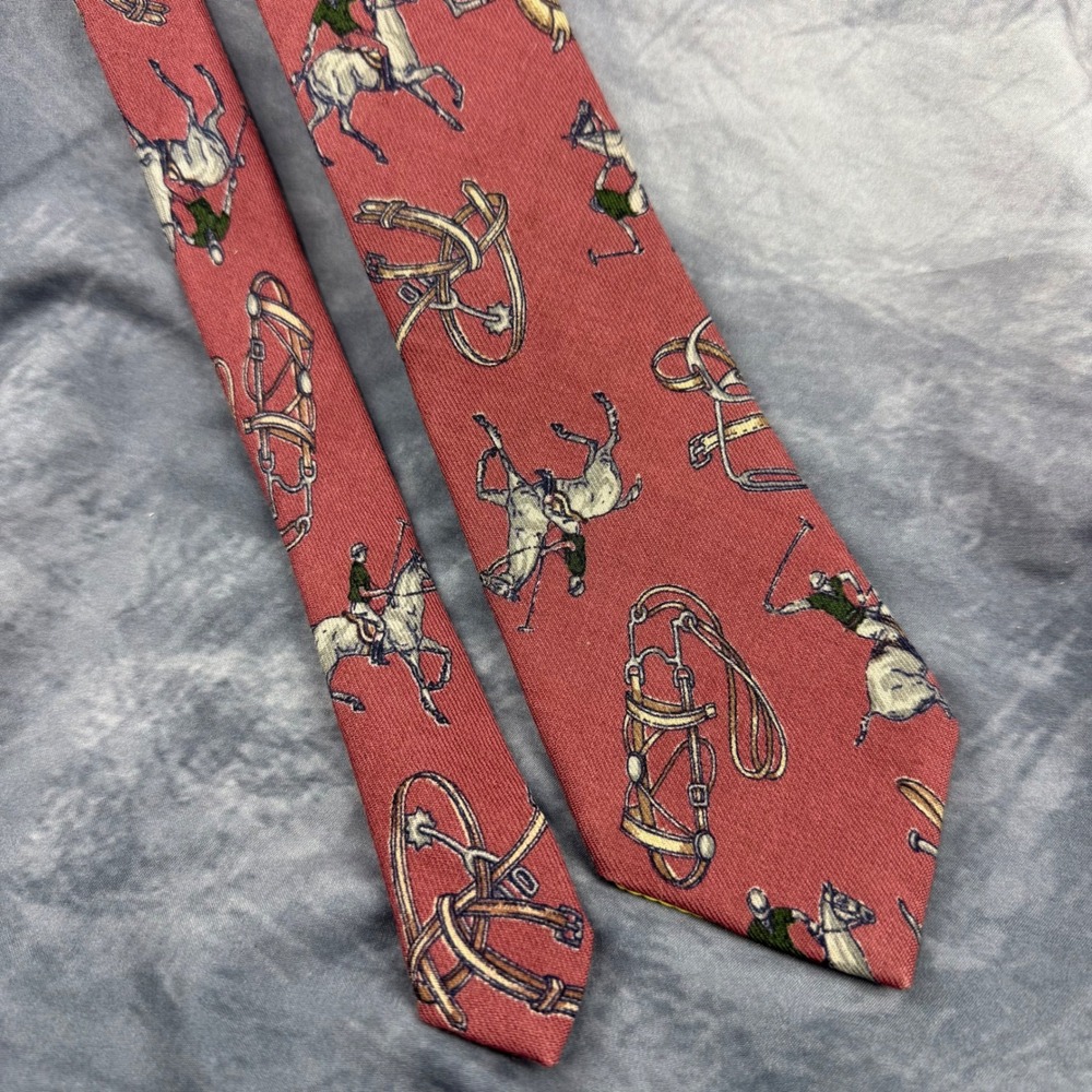 Vintage Polo Ralph Lauren Mens Necktie Equestrian Polo Player Saddle AOP